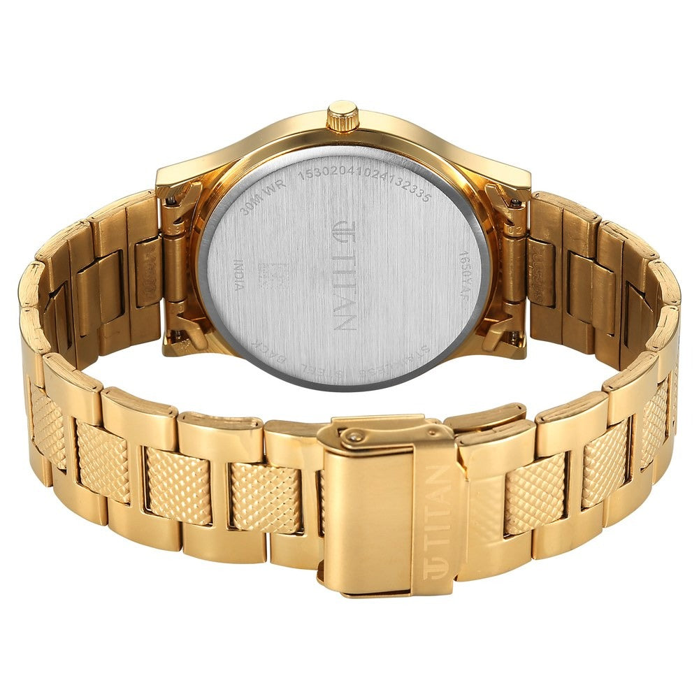 Titan Karishma 40mm Brown Dial Day Date Gold Stainless Steel Bracelet Men&