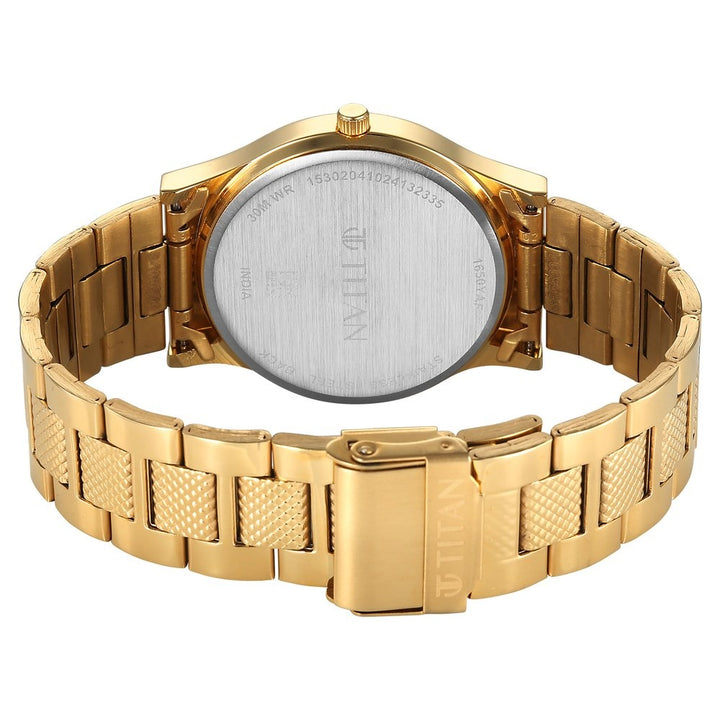 Titan Karishma 40mm Brown Dial Day Date Gold Stainless Steel Bracelet Men&