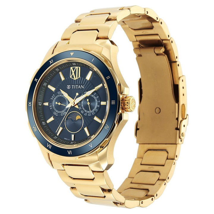 Titan Regalia 43mm Blue Dial Date Gold Stainless Steel Bracelet Men&