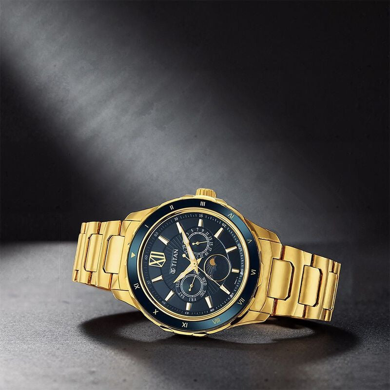 Titan Regalia 43mm Blue Dial Date Gold Stainless Steel Bracelet Men&