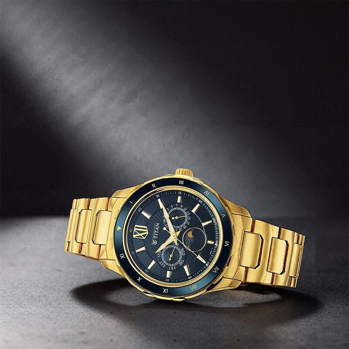 Titan Regalia 43mm Blue Dial Date Gold Stainless Steel Bracelet Men&