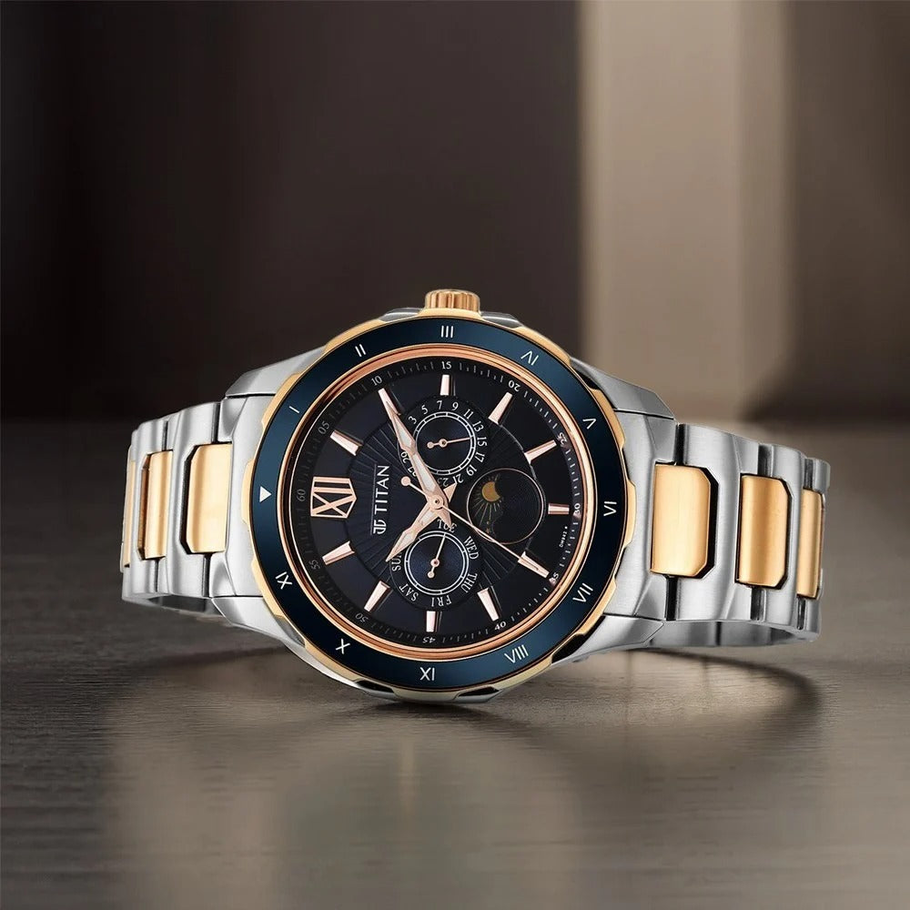 Titan Regalia 43mm Blue Dial Date Two-Tone Stainless Steel Bracelet Men&