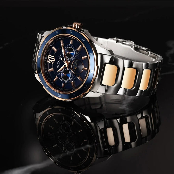 Titan Regalia 43mm Blue Dial Date Two-Tone Stainless Steel Bracelet Men&