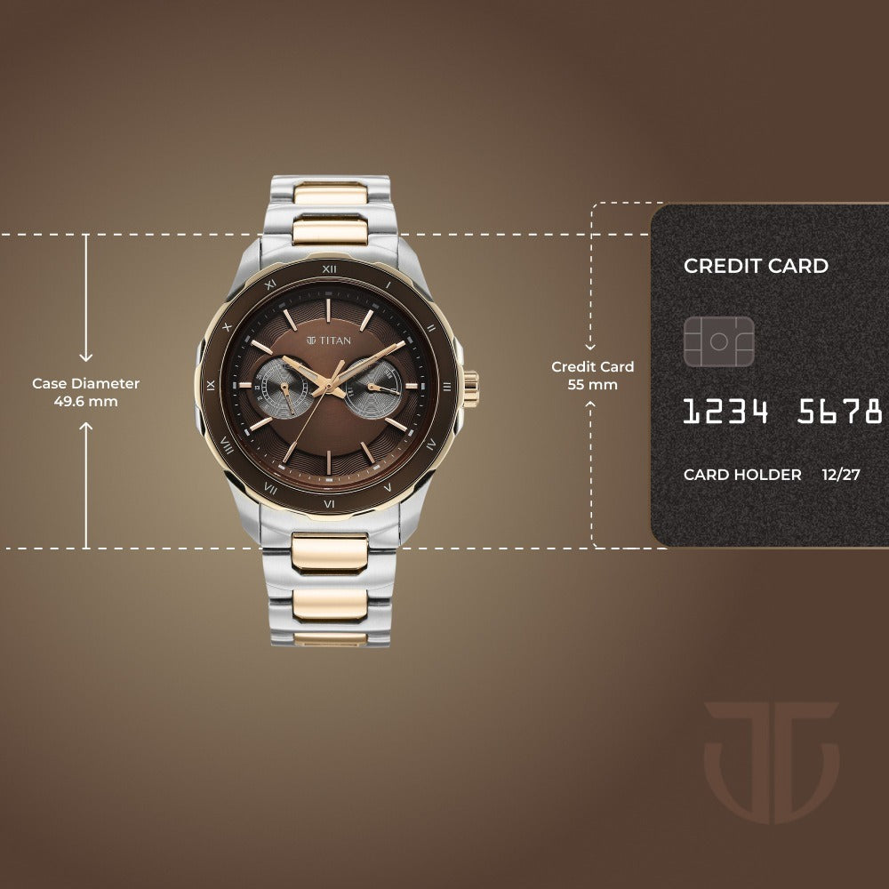 Titan Regalia Opulent 43mm Brown Dial Day Date Multifunction Stainless Steel Bracelet Men&