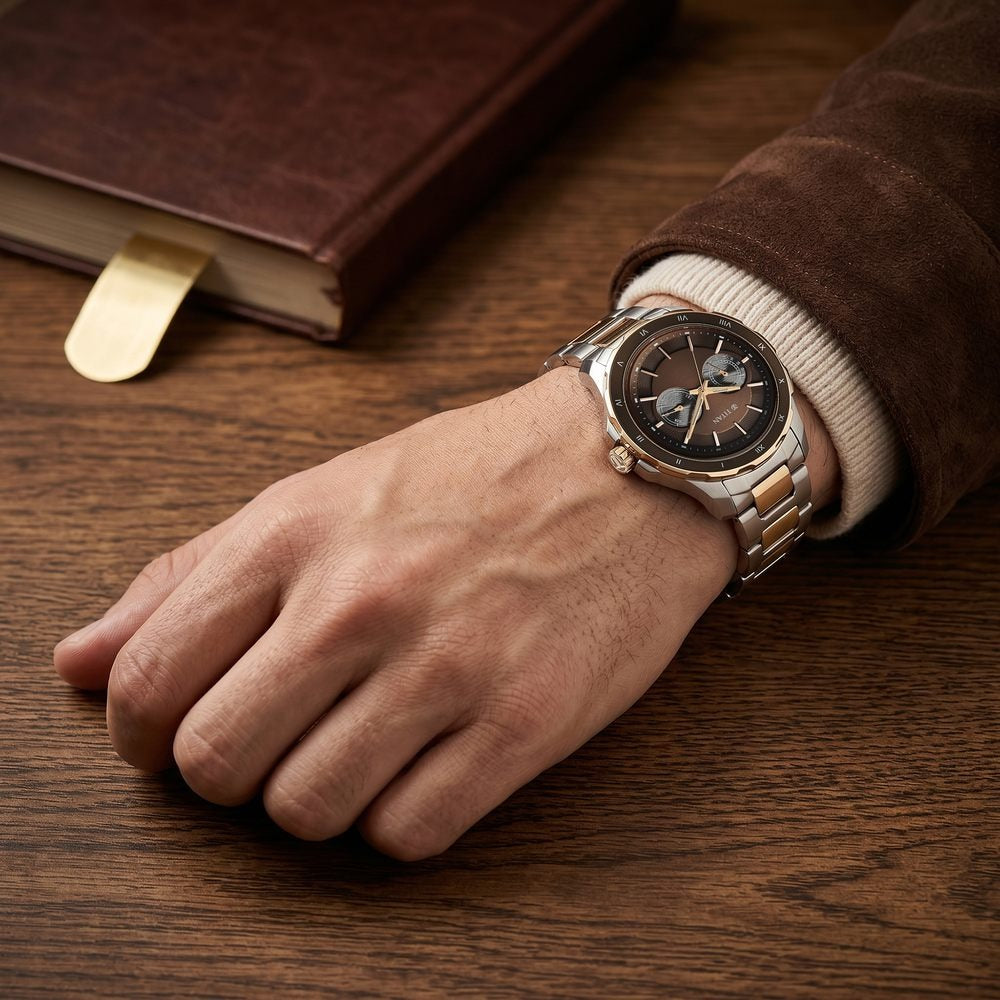 Titan Regalia Opulent 43mm Brown Dial Day Date Multifunction Stainless Steel Bracelet Men&