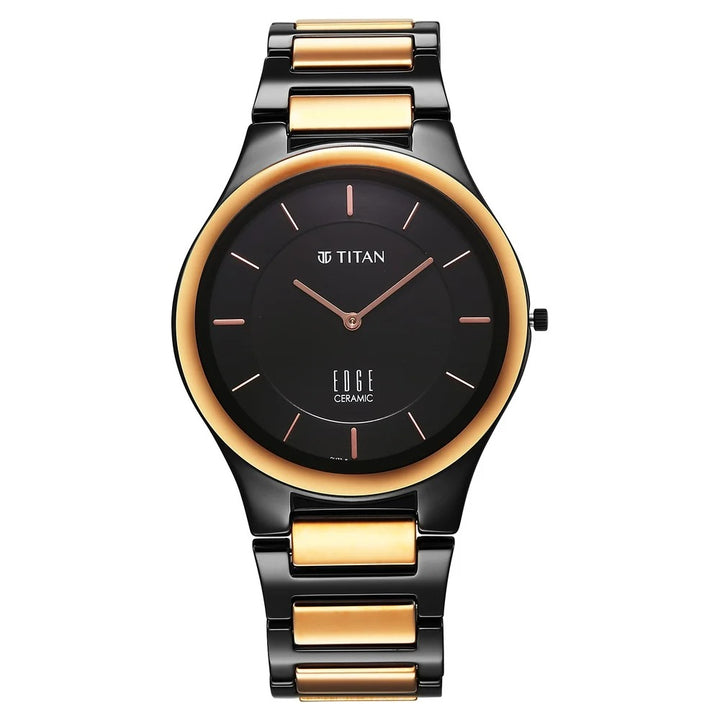 Titan Edge Ceramic 40.5mm Black Dial Sapphire Crystal Black and Rose Gold Ceramic Bracelet Men&