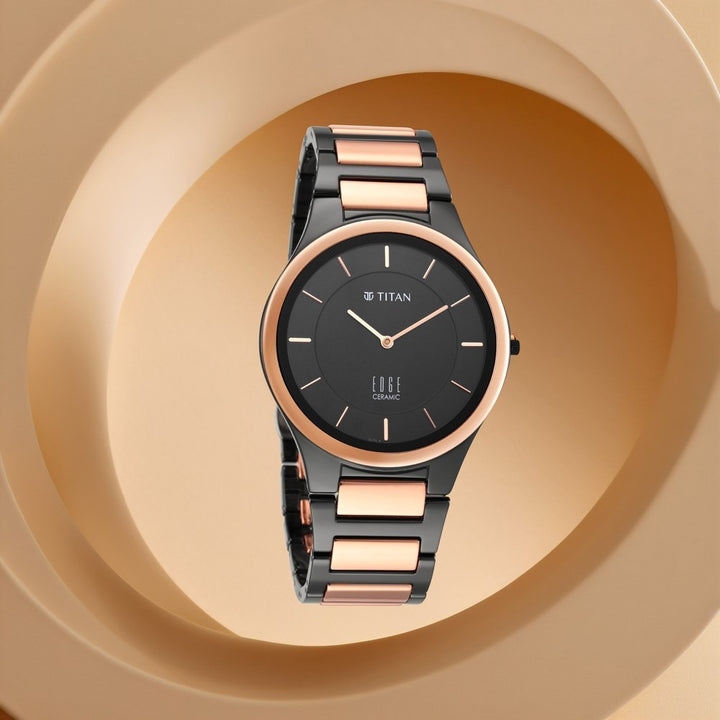 Titan Edge Ceramic 40.5mm Black Dial Sapphire Crystal Black and Rose Gold Ceramic Bracelet Men&
