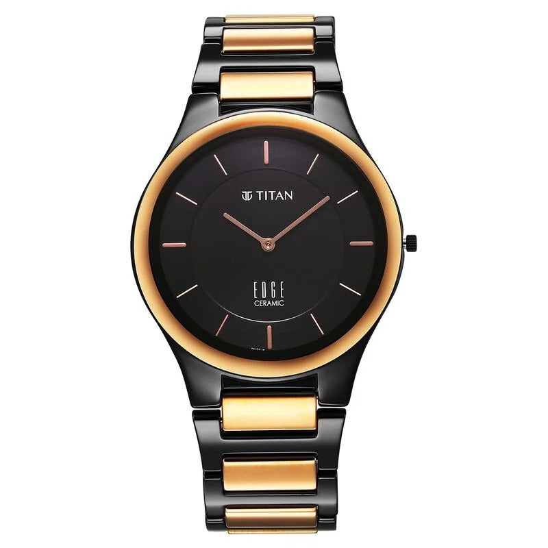 Titan Edge Ceramic 40.5mm Black Dial Sapphire Crystal Black and Rose Gold Ceramic Bracelet Men&