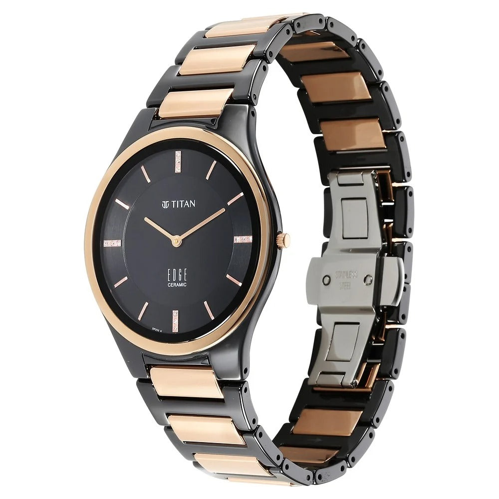 Titan Edge Ceramic Diamond 40.5mm Black Dial Sapphire Crystal Two-Tone Ceramic Bracelet Men&