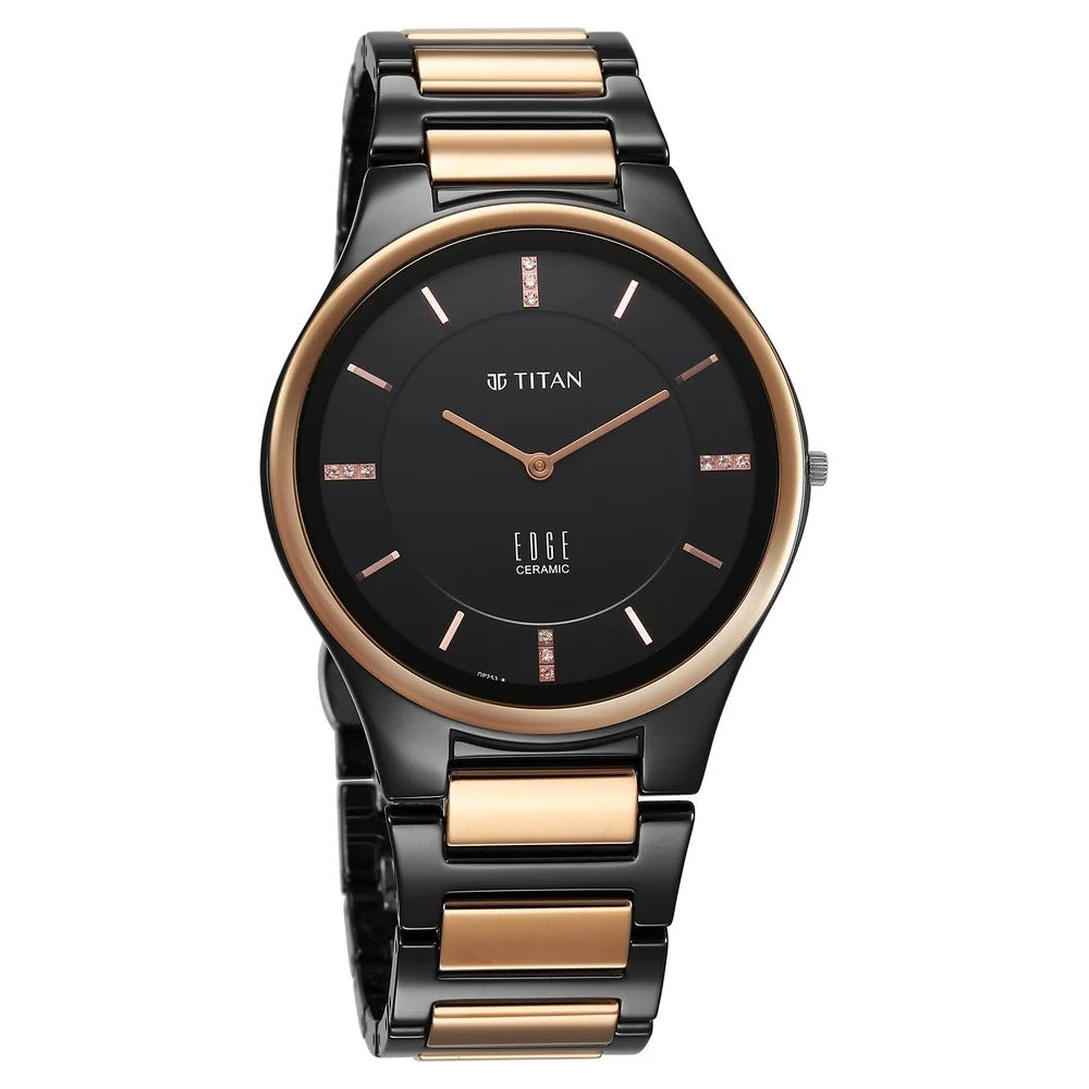 Titan Edge Ceramic Diamond 40.5mm Black Dial Sapphire Crystal Two-Tone Ceramic Bracelet Men&