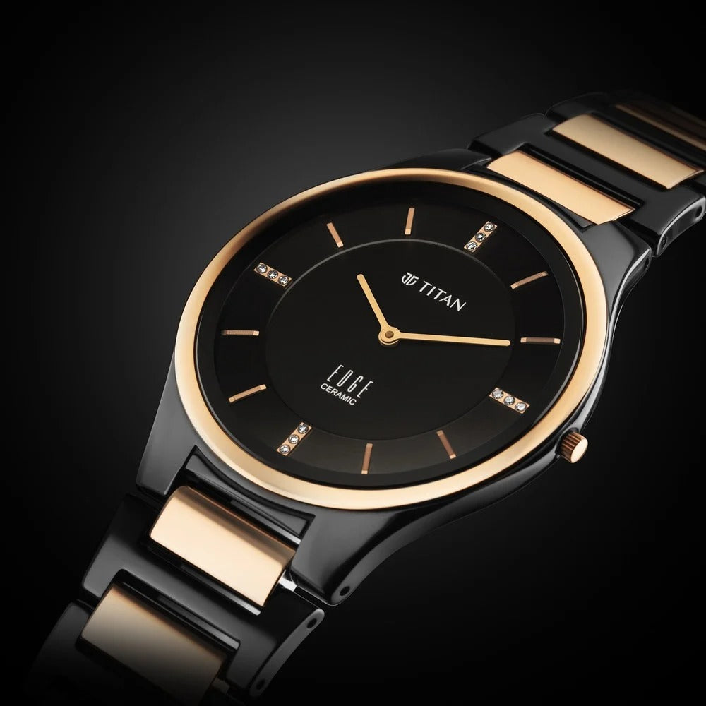 Titan Edge Ceramic Diamond 40.5mm Black Dial Sapphire Crystal Two-Tone Ceramic Bracelet Men&