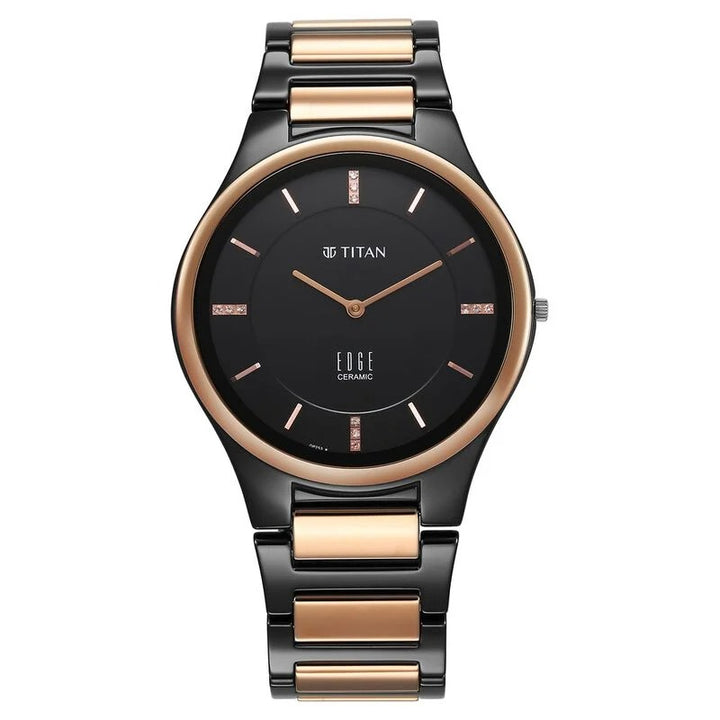 Titan Edge Ceramic Diamond 40.5mm Black Dial Sapphire Crystal Two-Tone Ceramic Bracelet Men&