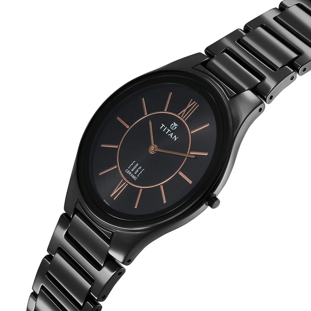 Titan Edge Ceramic 40.5mm Black Dial Sapphire Crystal All-Black Ceramic Bracelet Men&