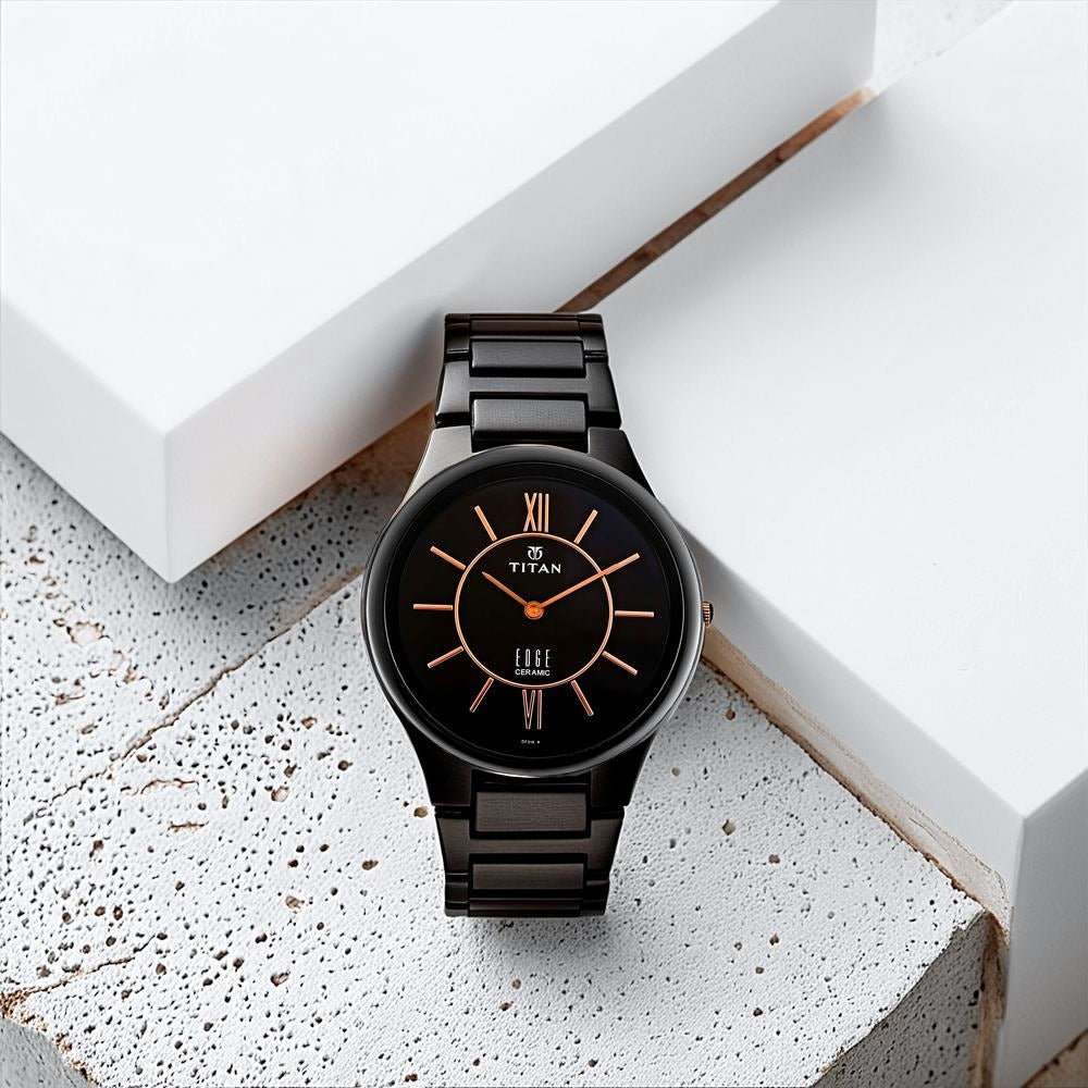 Titan Edge Ceramic 40.5mm Black Dial Sapphire Crystal All-Black Ceramic Bracelet Men&