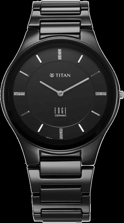 Titan Edge Ceramic Diamond 100m 40.5mm Black Dial Sapphire Crystal Black Ceramic Bracelet Men&