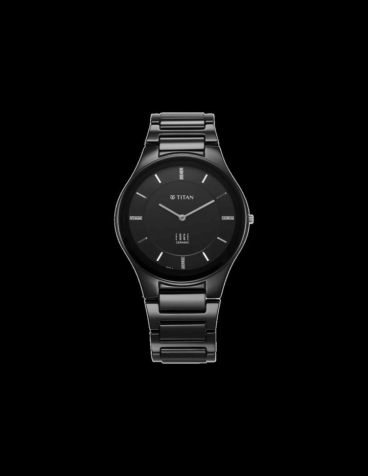Titan Edge Ceramic Diamond 100m 40.5mm Black Dial Sapphire Crystal Black Ceramic Bracelet Men&