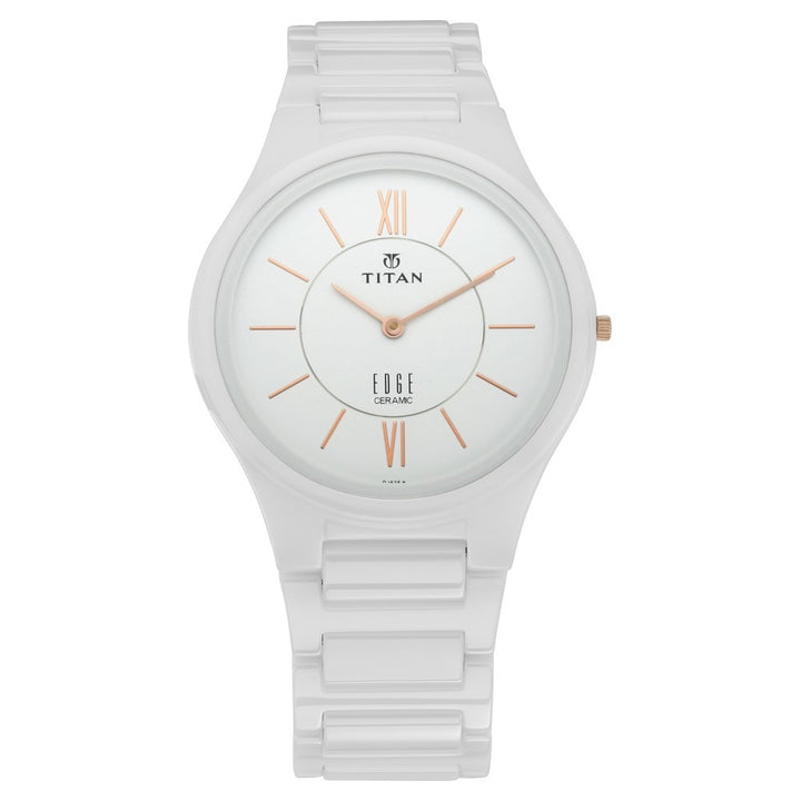 Titan Edge Ceramic 40mm White Dial Sapphire Crystal White Ceramic Bracelet Men&