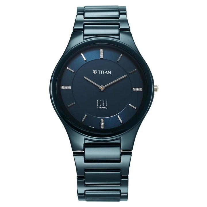 Titan Edge Ceramic Diamond 40.5mm Blue Dial Sapphire Crystal Blue Ceramic Bracelet Men&