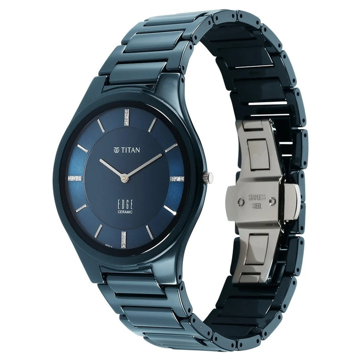 Titan Edge Ceramic Diamond 40.5mm Blue Dial Sapphire Crystal Blue Ceramic Bracelet Men&
