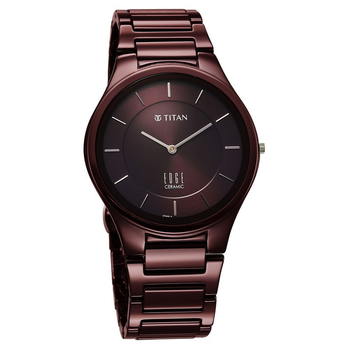 Titan Edge Wine Ceramic 40.5mm Maroon Dial Sapphire Crystal Wine Red Ceramic Bracelet Men&