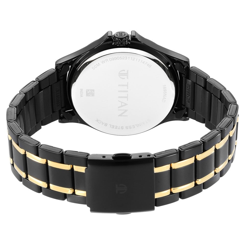 Titan 44.5mm Black Dial Date Black and Gold Stainless Steel Bracelet Men&
