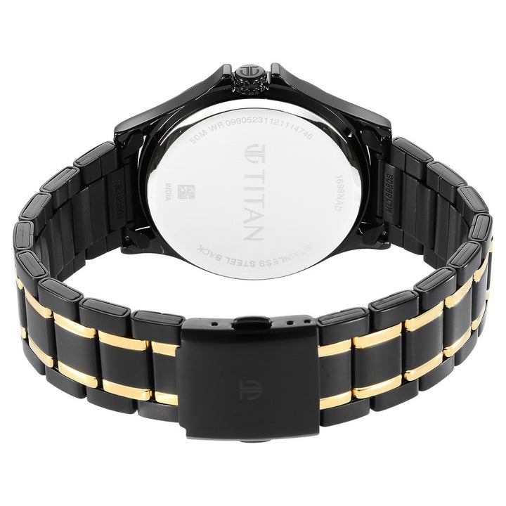 Titan 44.5mm Black Dial Date Black and Gold Stainless Steel Bracelet Men&