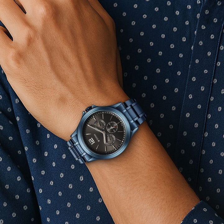 Titan Neo Splash 44.5mm Anthracite Dial Date Blue Stainless Steel Bracelet Men&