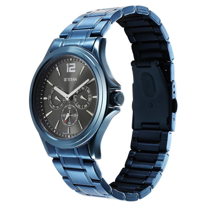 Titan Neo Splash 44.5mm Anthracite Dial Date Blue Stainless Steel Bracelet Men&