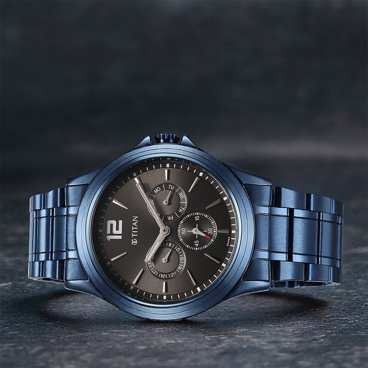 Titan Neo Splash 44.5mm Anthracite Dial Date Blue Stainless Steel Bracelet Men&