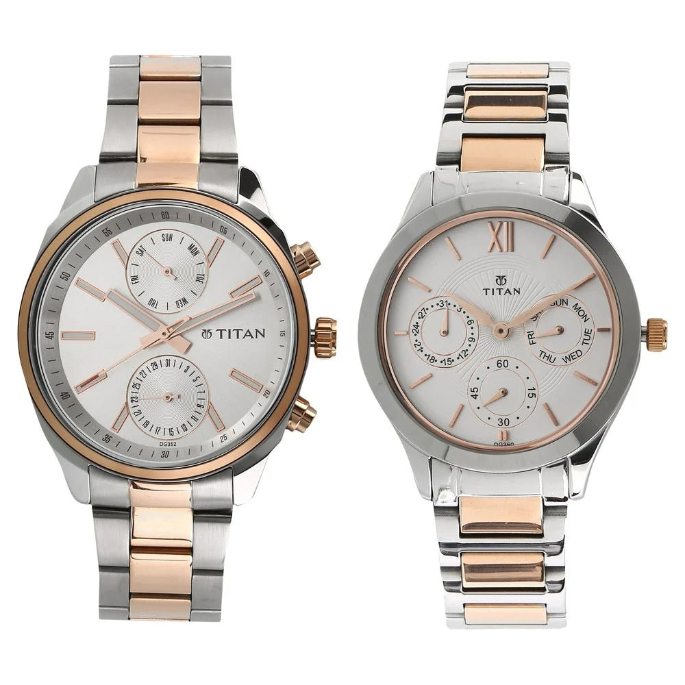 Titan Bandhan Couple Gift Set 41mm White Dial Date Two-Tone Stainless Steel Bracelet 17332570KM01