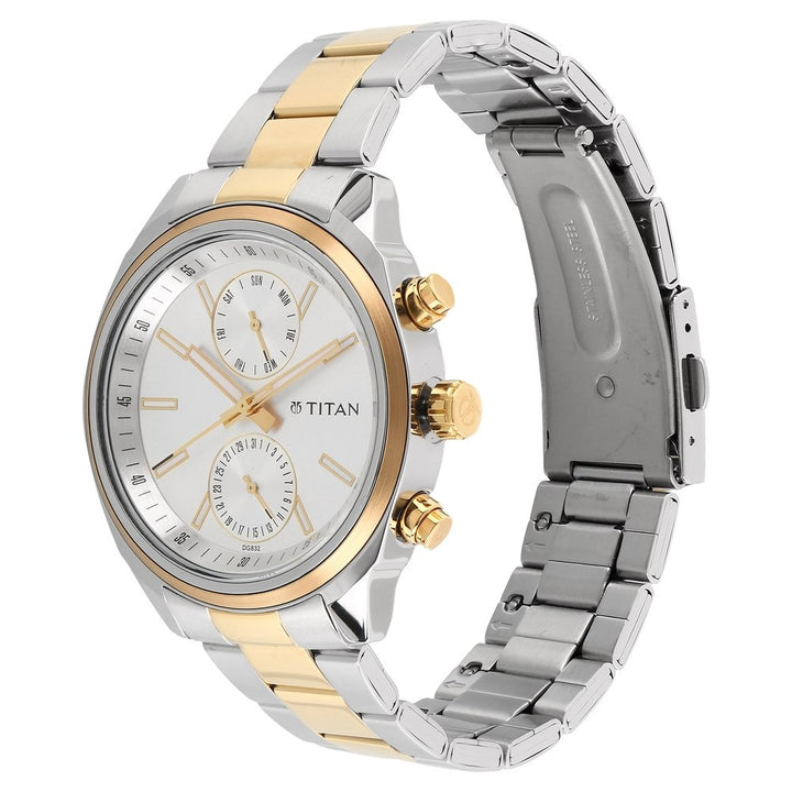Titan Workwear 41mm Silver Dial Day Date Two-Tone Stainless Steel Bracelet Men&