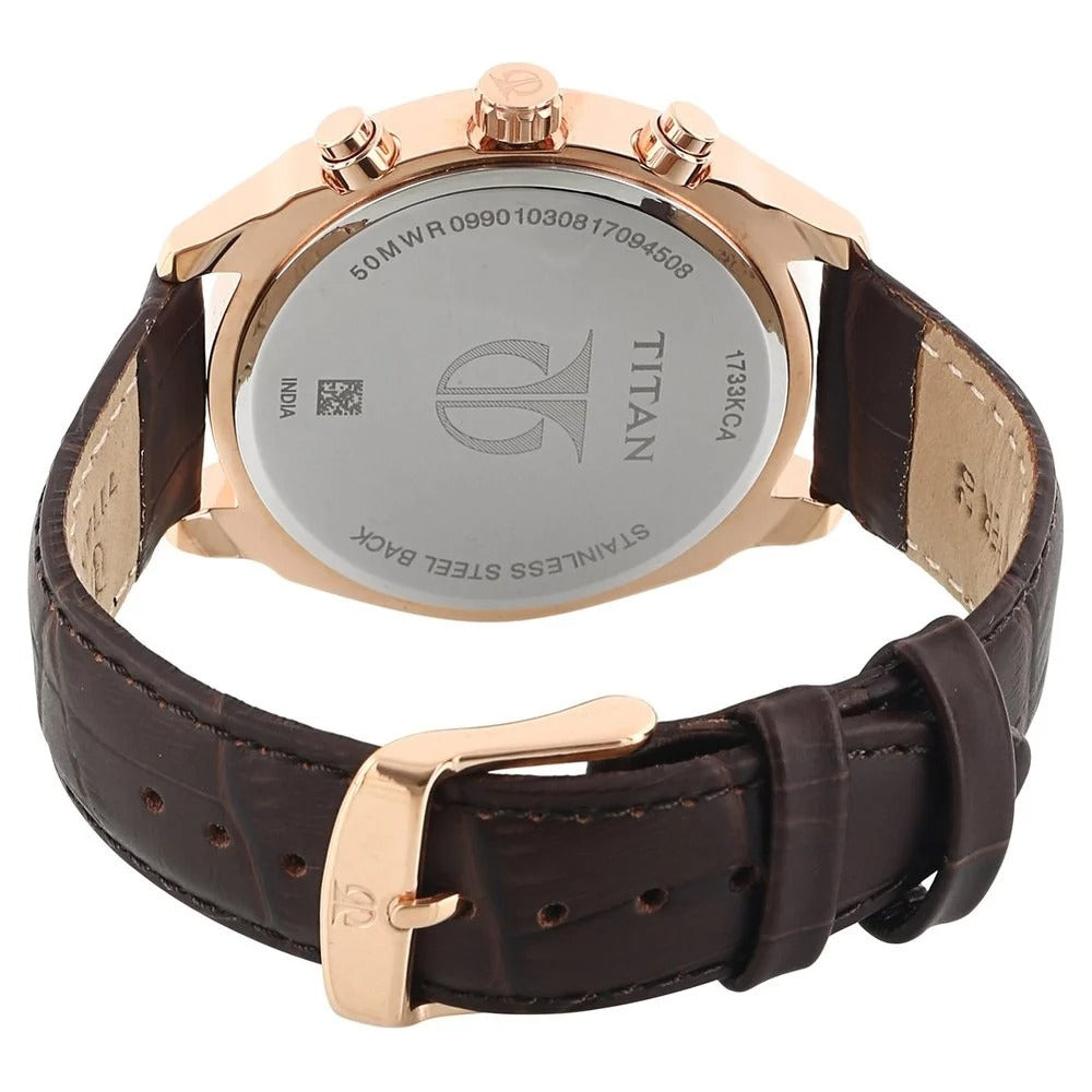 Titan Workwear 41mm Black Dial Date Brown Leather Strap Men&