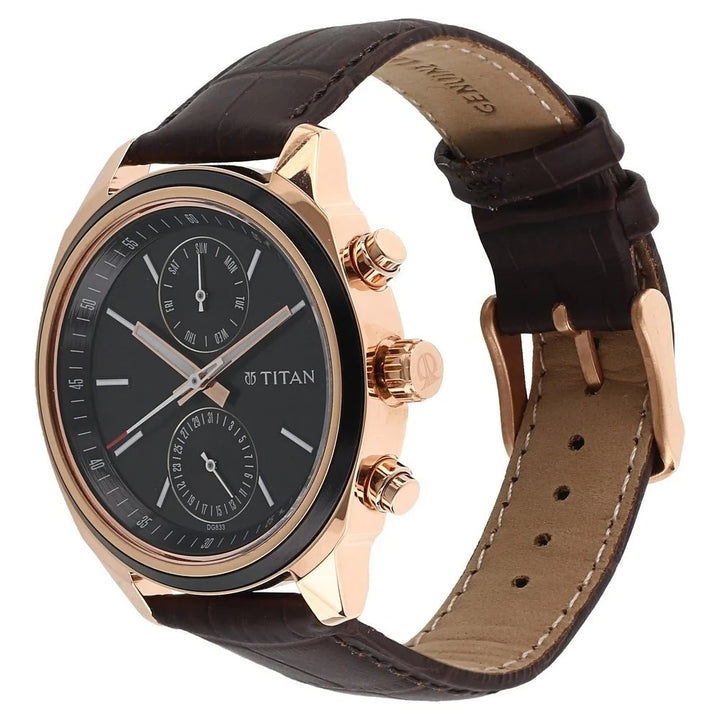 Titan Workwear 41mm Black Dial Date Brown Leather Strap Men&
