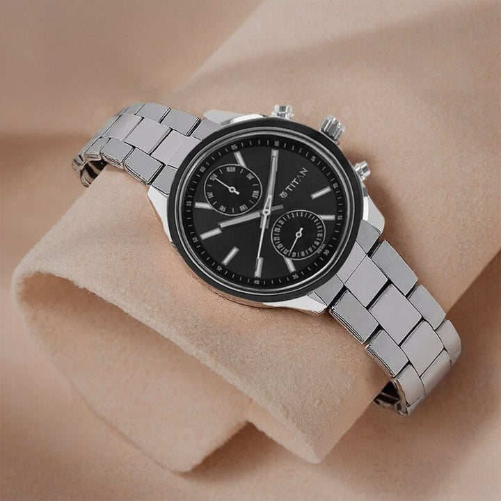 Titan Workwear 41mm Anthracite Dial Date Silver Stainless Steel Bracelet Men&