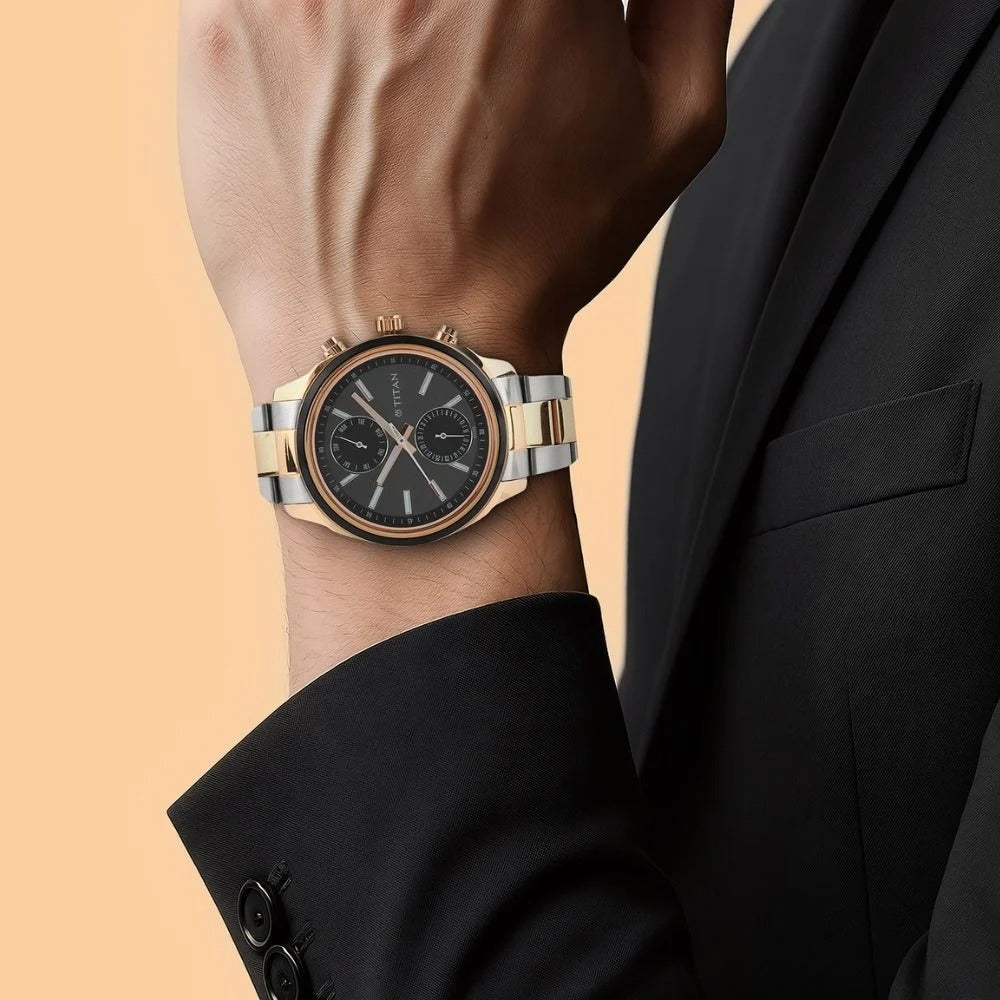 Titan Workwear 41mm Black Dial Date Two-Tone Stainless Steel Bracelet Men&