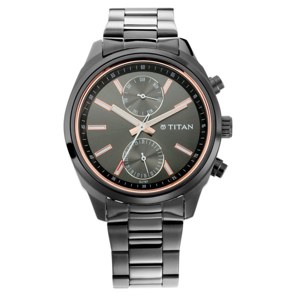 Titan Workwear 41mm Anthracite Dial Multifunction Two-Tone Black Silver Bracelet Men&