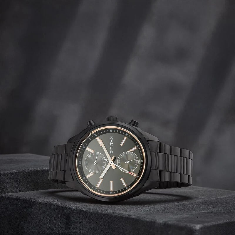 Titan Workwear 41mm Anthracite Dial Multifunction Two-Tone Black Silver Bracelet Men&
