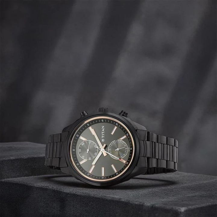 Titan Workwear 41mm Anthracite Dial Multifunction Two-Tone Black Silver Bracelet Men&