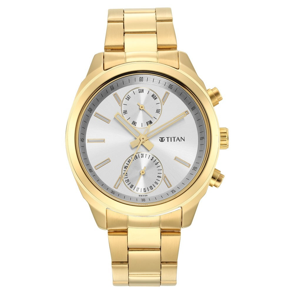 Titan Workwear 41mm Silver Dial Multifunction Gold Stainless Steel Bracelet Men&