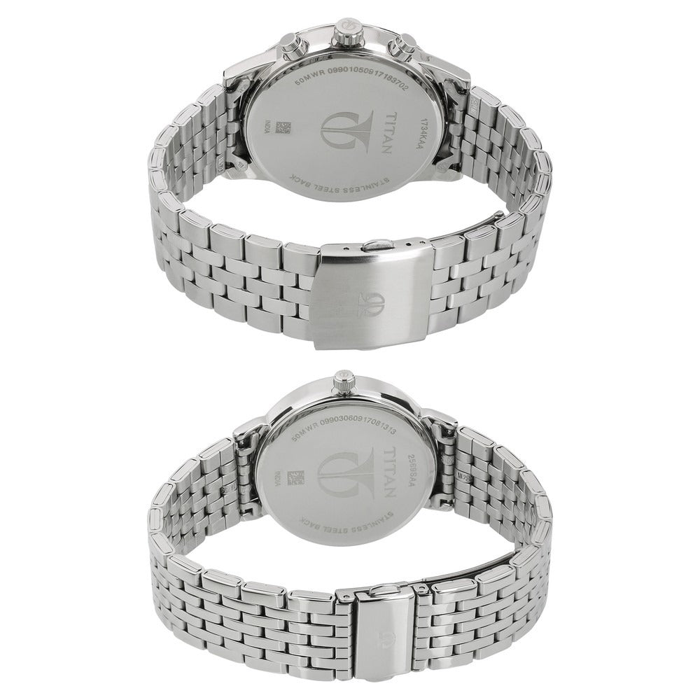 Titan Bandhan Couple Gift Set 41mm Blue Dial Silver Stainless Steel Bracelet 17342569KM01