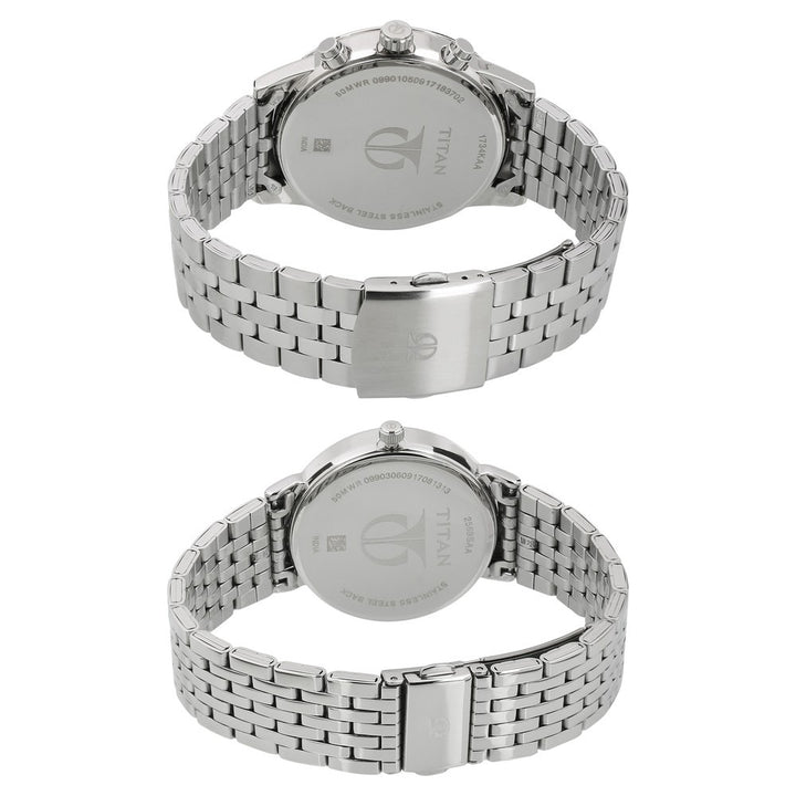 Titan Bandhan Couple Gift Set 41mm Blue Dial Silver Stainless Steel Bracelet 17342569KM01
