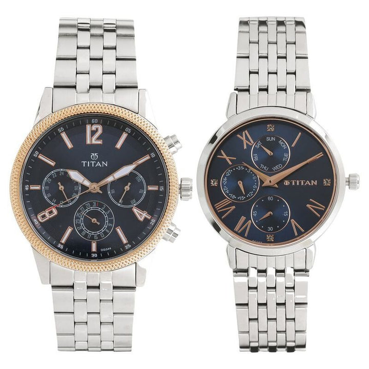 Titan Bandhan Couple Gift Set 41mm Blue Dial Silver Stainless Steel Bracelet 17342569KM01