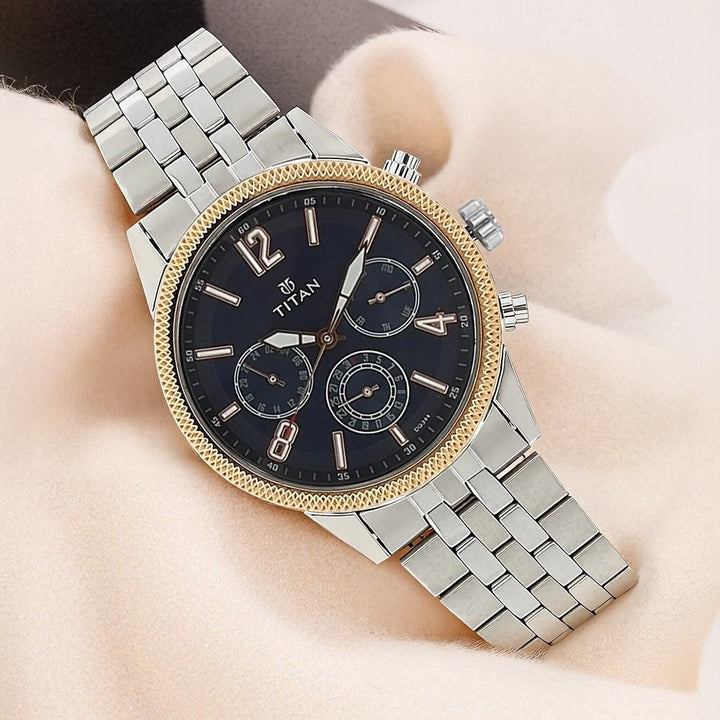 Titan Workwear 42mm Blue Dial Multifunction Two-Tone Stainless Steel Bracelet Men&