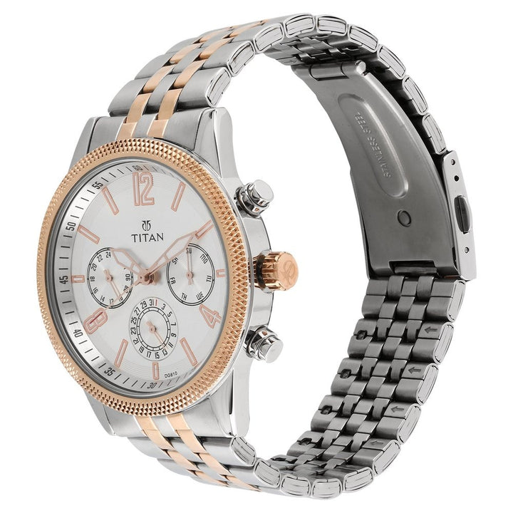 Titan Workwear 42mm White Dial Multifunction Two-Tone Rose Gold Stainless Steel Bracelet Men&
