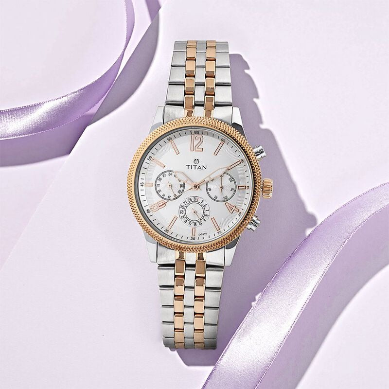 Titan Workwear 42mm White Dial Multifunction Two-Tone Rose Gold Stainless Steel Bracelet Men&