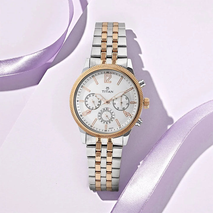 Titan Workwear 42mm White Dial Multifunction Two-Tone Rose Gold Stainless Steel Bracelet Men&