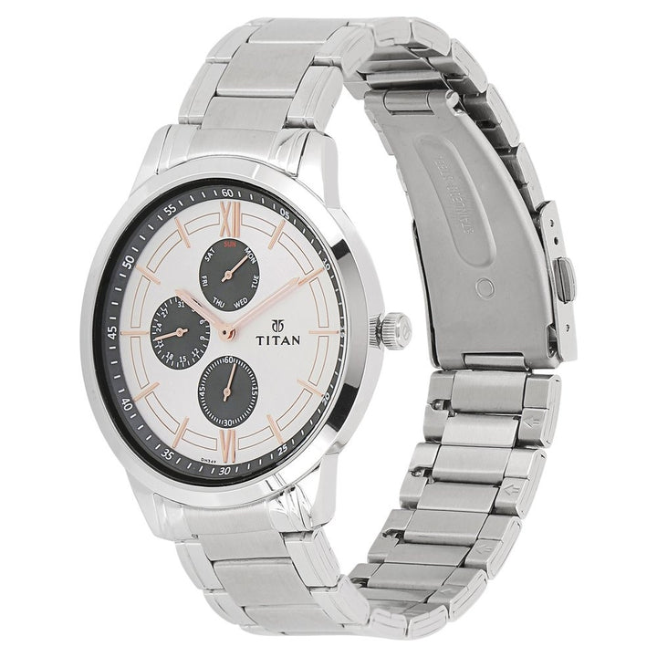 Titan Workwear 41mm White Dial Multifunction Silver Stainless Steel Bracelet Men&