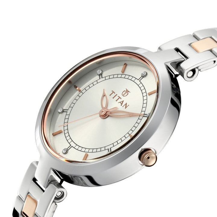 Titan Bandhan Couple Gift Set 40mm Silver Dial Rose Gold Two-Tone Stainless Steel Bracelet 17732603KM01