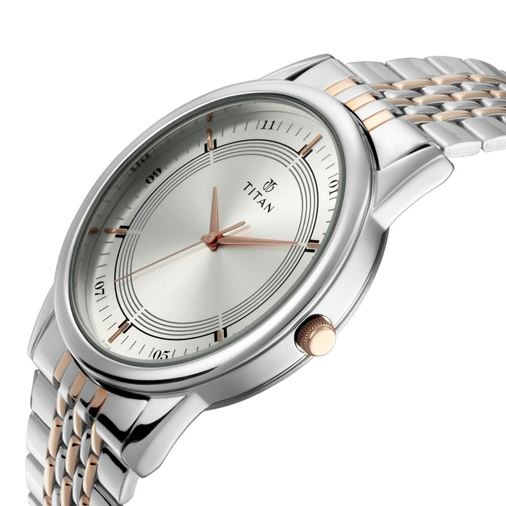 Titan Bandhan Couple Gift Set 40mm Silver Dial Rose Gold Two-Tone Stainless Steel Bracelet 17732603KM01