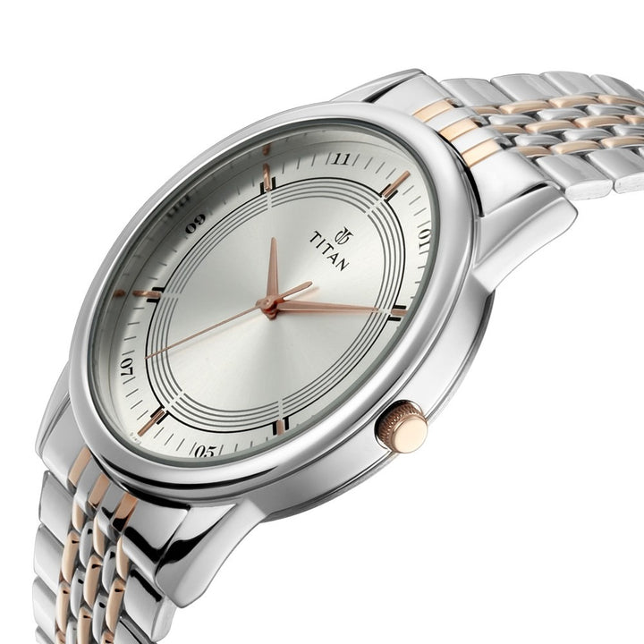 Titan Bandhan Couple Gift Set 40mm Silver Dial Rose Gold Two-Tone Stainless Steel Bracelet 17732603KM01